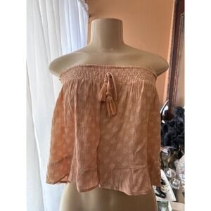 Kiwi & Punch Peach Floral Smocked Strapless Tube Top XL Boho Tassel Crop
